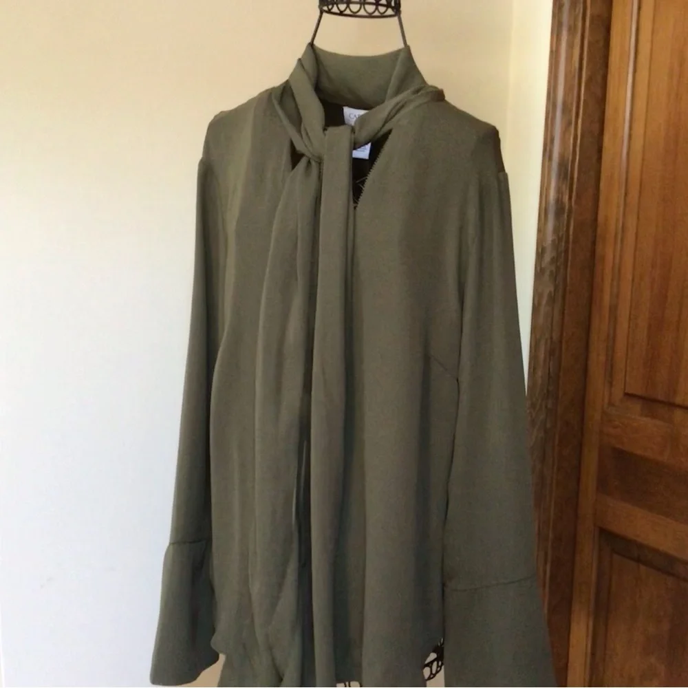 Carmen Marc Valvo Green Tie neck shirt, Large, New - Picture 4 of 9